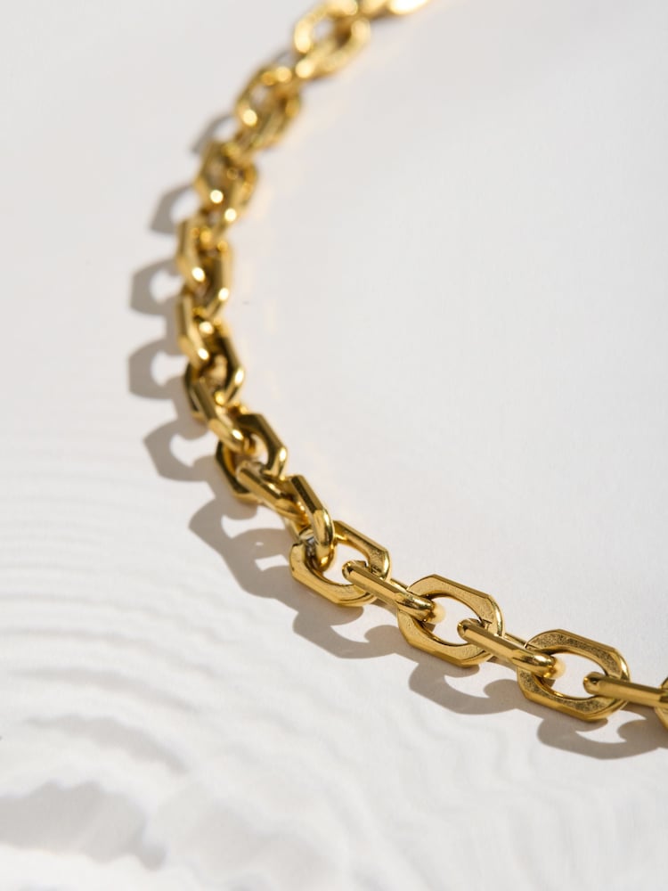 Gold Tone Waterproof Stainless Steel Chain T-Bar Necklace - Image 2 of 4