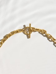 Tono dorado - Waterproof Stainless Steel Chain T-Bar Necklace - Imagen 6 de 6