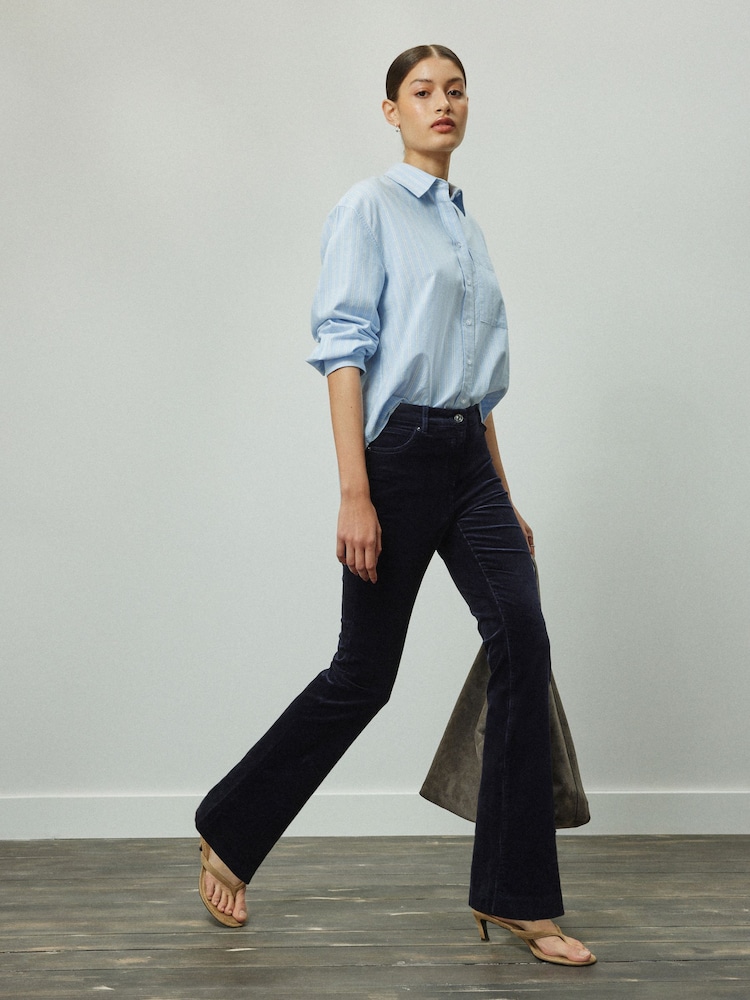 Marineblau/blau - Cord Bootcut Trousers With Modal - Bild 1 von 4