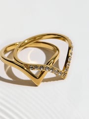Złoty kolor - Waterproof Stainless Steel Wishbone Sparkle Rings 2 Pack - Obraz 4 z 4
