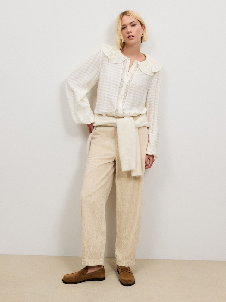 Ecru Barrel Leg Soft Cord Trousers - Image 2 of 5 Ecru Barrel Leg Soft Cord Trousers - Image 2 of 5