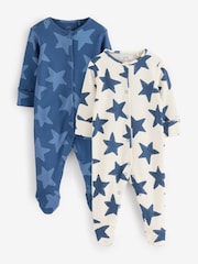 Blue/White Long Sleeve Star Sleepsuit Set 2 Pack - Image 1 of 3