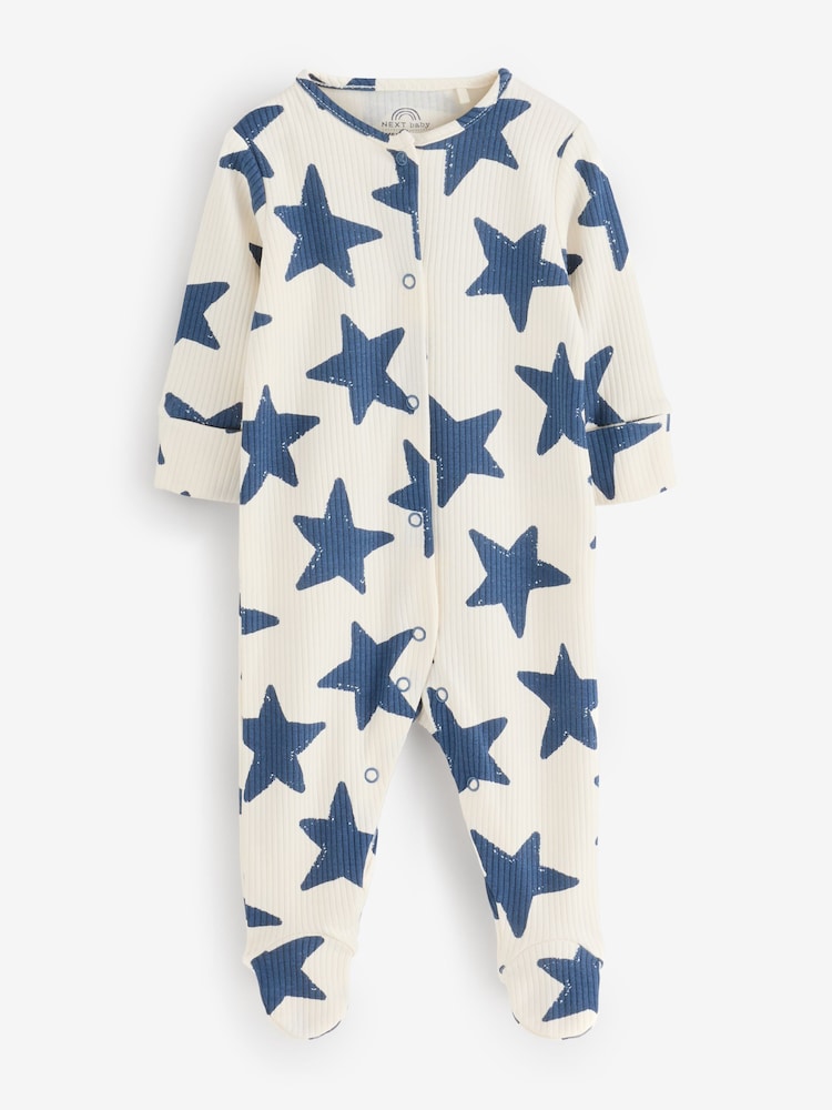 Blue/White Long Sleeve Star Sleepsuit Set 2 Pack - Image 2 of 3