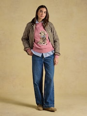 Joules Dashchund Dog Pink Cotton Blend Crew Neck Knitted Jumper - Image 3 of 7