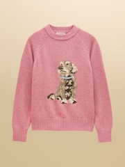 Joules Dashchund Dog Pink Cotton Blend Crew Neck Knitted Jumper - Image 7 of 7