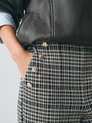 Ecru/Blue/Black Check Ponte Wide Leg Trousers With Button Detailing - Image 4 of 7
