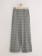 Ecru/Blue/Black Check Ponte Wide Leg Trousers With Button Detailing - Image 5 of 7