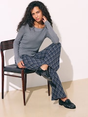 Blue/Grey Check Pintuck Ponte Bootcut Trousers - Image 2 of 8