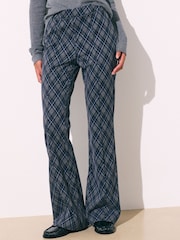 Blue/Grey Check Pintuck Ponte Bootcut Trousers - Image 3 of 8