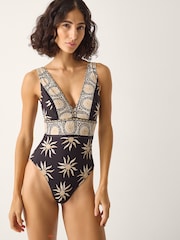 Monsoon Black Tanya Plunge Sun Print Swimsuit - Image 1 of 5