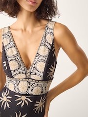 Monsoon Black Tanya Plunge Sun Print Swimsuit - Image 4 of 5