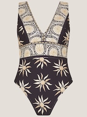 Monsoon Black Tanya Plunge Sun Print Swimsuit - Image 5 of 5