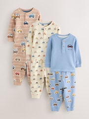 Ecru/Blue/Tan Transport Snuggle Pyjamas 3 Pack (9mths-8yrs) - Image 6 of 12