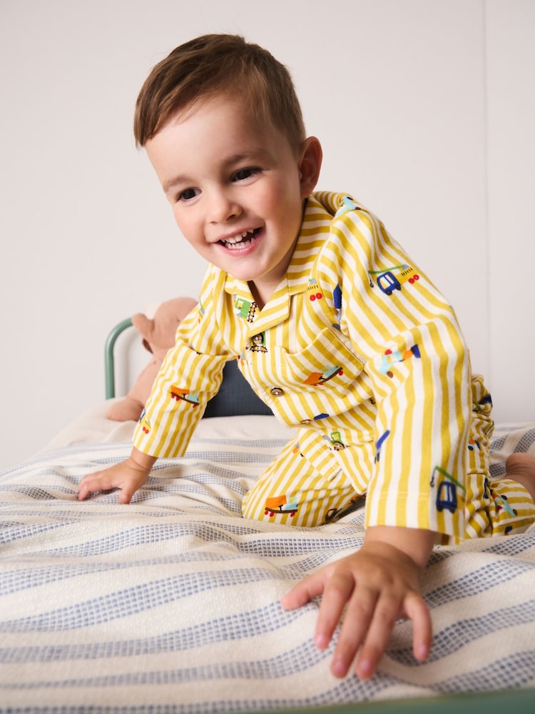 Yellow/Brown Stripe Diggers Button Down Pyjamas (9mths-10yrs) - Image 3 of 3