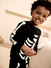 Black Glow in the Dark Skeleton Halloween Pyjamas (9mths-12yrs) - Image 2 of 3