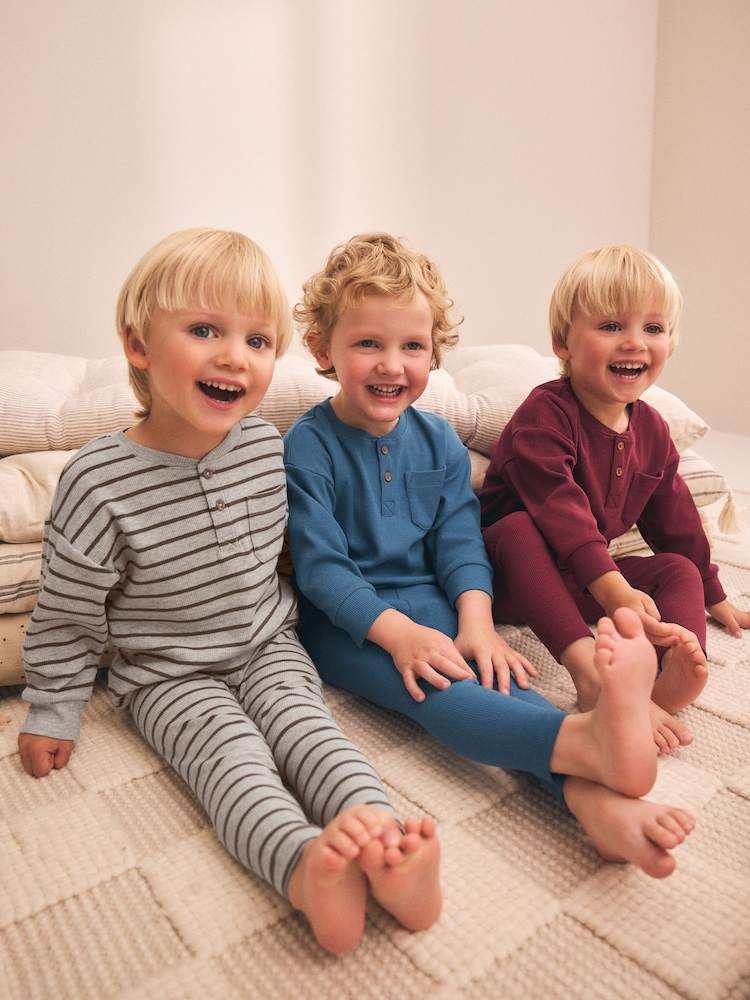 Blue/Grey/Maroon Snuggle Pyjamas 3 Pack (9mths-12yrs) - Image 2 of 11 Blue/Grey/Maroon Snuggle Pyjamas 3 Pack (9mths-12yrs) - Image 2 of 11