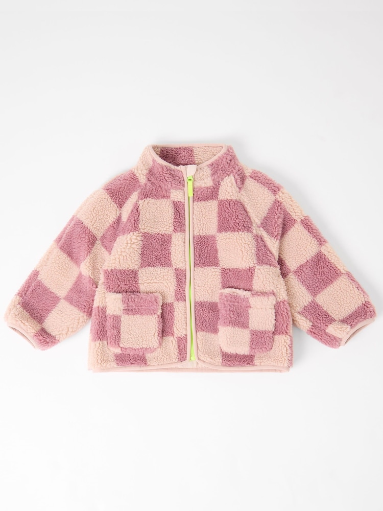 Różowy - GEN Checkerboard Borg Jacket - Obraz 1 z 1