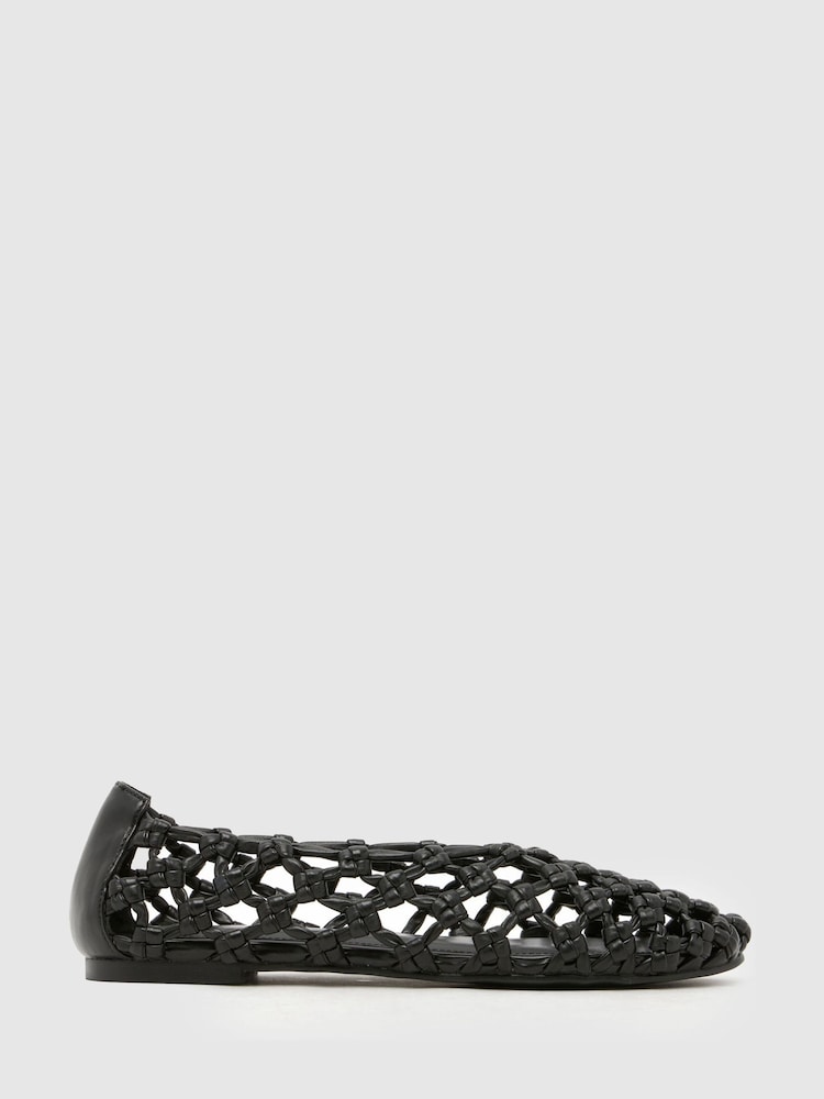 Schuh Black Lotte Woven Ballerina - Image 1 of 4