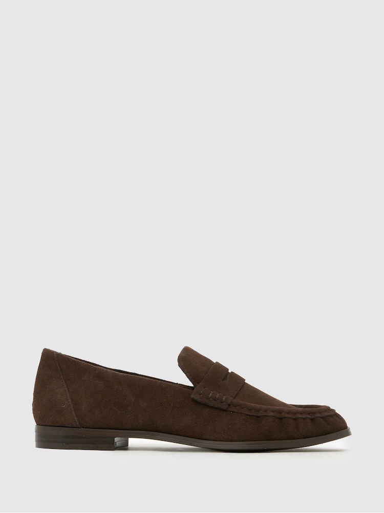 Schuh Brown Lewis Leather Ruched Loafers - Image 1 of 4 Schuh Brown Lewis Leather Ruched Loafers - Image 1 of 4