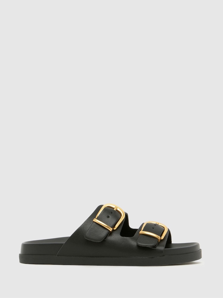 Schuh Black Trish Buckle Footbed Sandals - Image 1 of 4