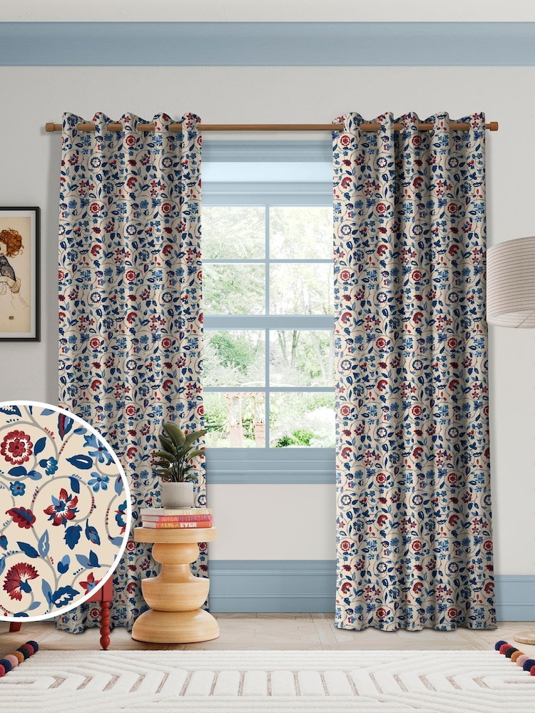 Land & Shore Blue Red Esther Made to Measure Curtain - Image 1 of 9