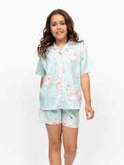 Cyberjammies Green Flamingo Print Short Sleeve Pyjamas Set - Image 1 of 4