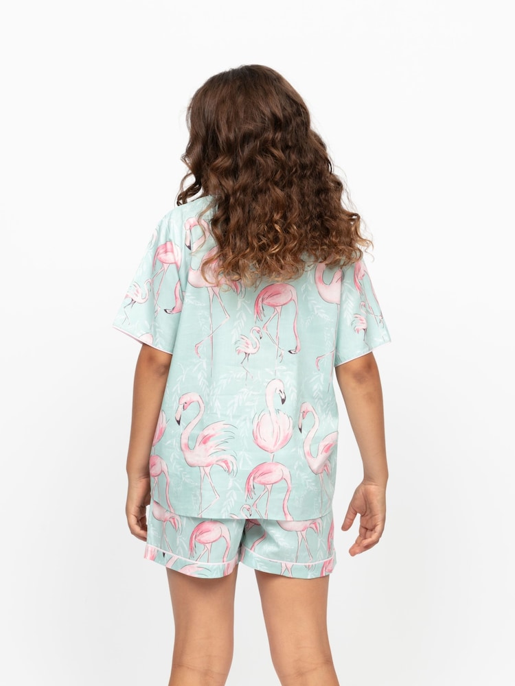 Cyberjammies Green Flamingo Print Short Sleeve Pyjamas Set - Image 2 of 4 Cyberjammies Green Flamingo Print Short Sleeve Pyjamas Set - Image 2 of 4