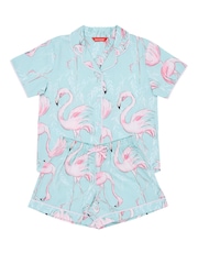 Cyberjammies Green Flamingo Print Short Sleeve Pyjamas Set - Image 4 of 4