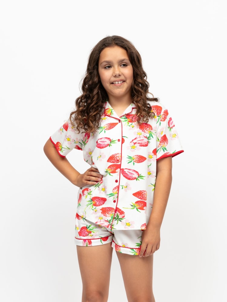 Cyberjammies Red Strawberry Printed Jersey Short Sleeve Pyjamas Set - Image 1 of 2