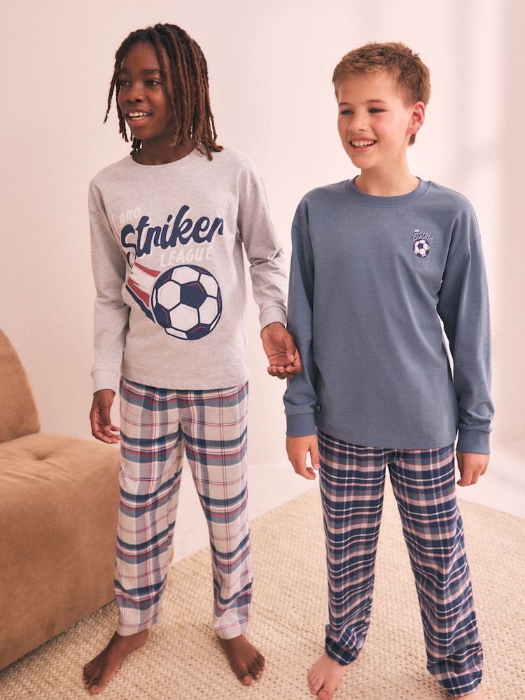 Blue/Grey Woven Check Pyjamas 2 Pack (3-16yrs) - Image 1 of 2 Blue/Grey Woven Check Pyjamas 2 Pack (3-16yrs) - Image 1 of 2