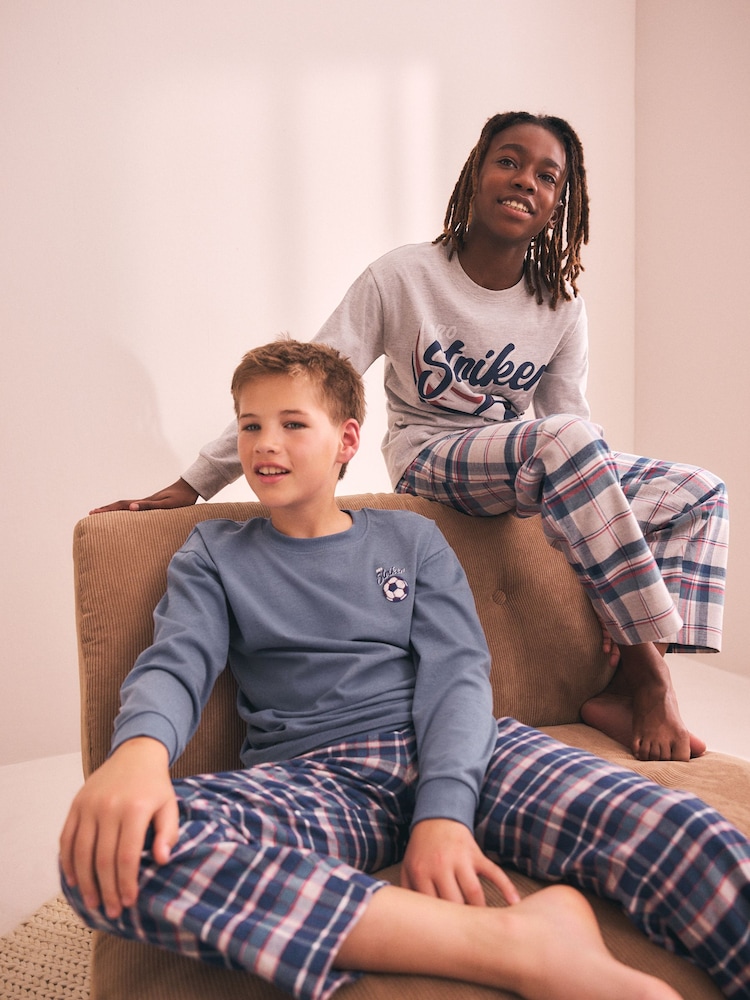 Blue/Grey Woven Check Pyjamas 2 Pack (3-16yrs) - Image 2 of 2 Blue/Grey Woven Check Pyjamas 2 Pack (3-16yrs) - Image 2 of 2