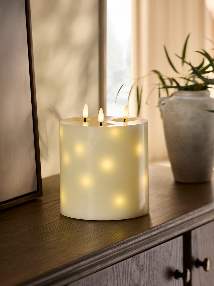 Ivory 3 Wick Twinkle LED Candle - Image 1 of 4