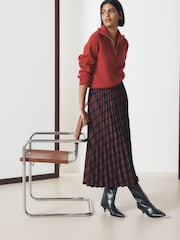 Red/Navy Blue Check Pleated Midi Skirt - Image 1 of 8