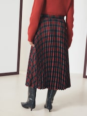 Red/Navy Blue Check Pleated Midi Skirt - Image 3 of 8