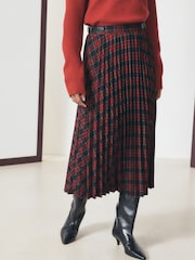 Red/Navy Blue Check Pleated Midi Skirt - Image 4 of 8