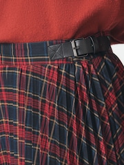 Red/Navy Blue Check Pleated Midi Skirt - Image 5 of 8