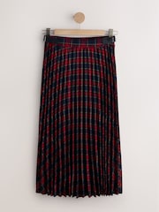 Red/Navy Blue Check Pleated Midi Skirt - Image 6 of 8