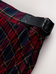 Red/Navy Blue Check Pleated Midi Skirt - Image 7 of 8