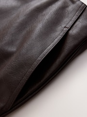Chocolate Brown Textured Faux Leather Column Midi Skirt - Image 6 of 7