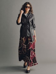 Бордовый с красным принтом - Matte Satin Midi Skirt - Изображение 1 7