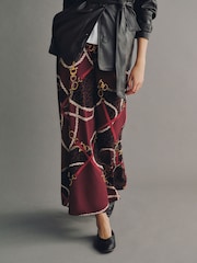Бордовый с красным принтом - Matte Satin Midi Skirt - Изображение 2 7