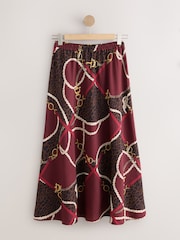 Бордовый с красным принтом - Matte Satin Midi Skirt - Изображение 5 7