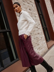 Burgundy Red Faux Leather Midi Kilt Skirt - Image 3 of 9