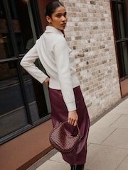 Burgundy Red Faux Leather Midi Kilt Skirt - Image 4 of 9