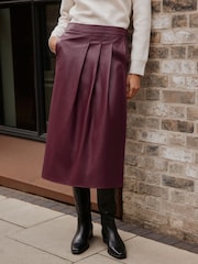 Burgundy Red Faux Leather Midi Kilt Skirt - Image 5 of 9
