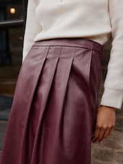 Burgundy Red Faux Leather Midi Kilt Skirt - Image 6 of 9