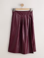 Burgundy Red Faux Leather Midi Kilt Skirt - Image 7 of 9
