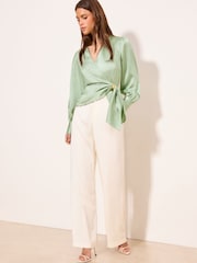 Lipsy Green Satin Hardware Detail Wrap Top - Image 3 of 4