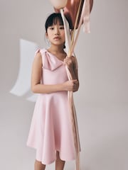Pink One Shoulder Bow Scuba Occasion Dress (3-16yrs) - Image 1 of 4