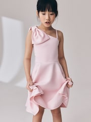 Pink One Shoulder Bow Scuba Occasion Dress (3-16yrs) - Image 2 of 4